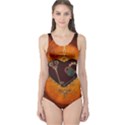 Steampunk, Heart With Gears, Dragonfly And Clocks One Piece Swimsuit View1
