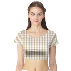 Christmas Gold Large Gingham Check Plaid Pattern Short Sleeve Crop Top (tight Fit) by PodArtist
