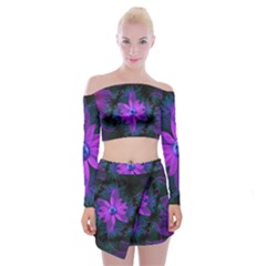 Beautiful Ultraviolet Lilac Orchid Fractal Flowers Off Shoulder Top With Skirt Set by jayaprime