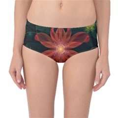 Beautiful Red Passion Flower In A Fractal Jungle Mid-waist Bikini Bottoms by jayaprime