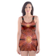 Beautiful Red Passion Flower In A Fractal Jungle Skater Dress Swimsuit by jayaprime