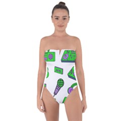 Green Music Pattern Tie Back One Piece Swimsuit by TheLimeGreenFlamingo
