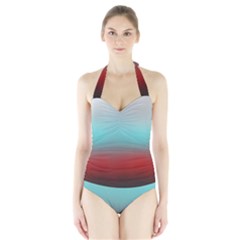 Frosted Blue And Red Halter Swimsuit by digitaldivadesigns
