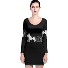 Bull Terrier  Long Sleeve Velvet Bodycon Dress by Valentinaart