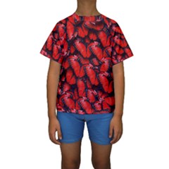 The Red Butterflies Sticking Together In The Nature Kids  Short Sleeve Swimwear by BangZart