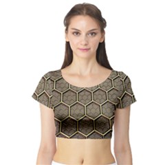 Texture Hexagon Pattern Short Sleeve Crop Top (tight Fit) by BangZart