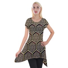 Texture Hexagon Pattern Short Sleeve Side Drop Tunic by BangZart