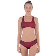 Red Dark Vintage Pattern Criss Cross Bikini Set