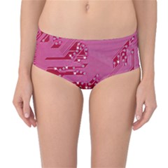Pink Circuit Pattern Mid-waist Bikini Bottoms