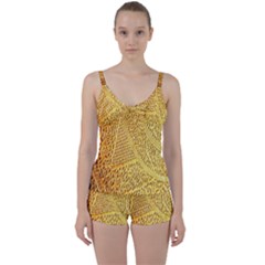 Gold Pattern Tie Front Two Piece Tankini by BangZart