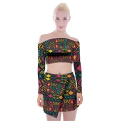 Bohemian Patterns Tribal Off Shoulder Top With Skirt Set by BangZart