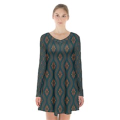 Ornamental Pattern Background Long Sleeve Velvet V-neck Dress by TastefulDesigns