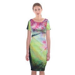 Forests Stunning Glimmer Paintings Sunlight Blooms Plants Love Seasons Traditional Art Flowers Sunsh Classic Short Sleeve Midi Dress by BangZart
