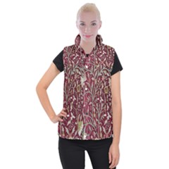 Crewel Fabric Tree Of Life Maroon Women s Button Up Puffer Vest by BangZart