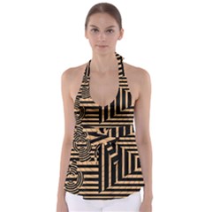Wooden Pause Play Paws Abstract Oparton Line Roulette Spin Babydoll Tankini Top by BangZart