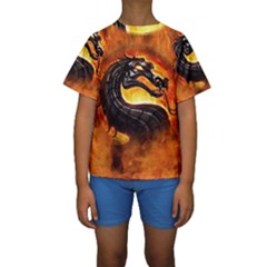 Dragon And Fire Kids  Short Sleeve Swimwear by BangZart
