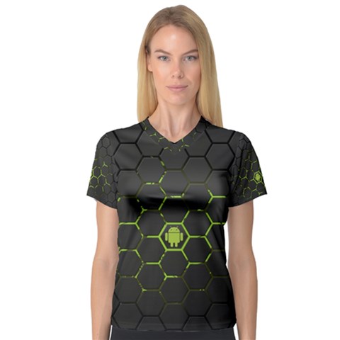Green Android Honeycomb Gree V-neck Sport Mesh Tee by BangZart