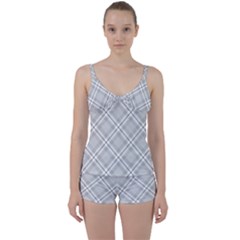 Grey Diagonal Plaid Tie Front Two Piece Tankini by NorthernWhimsy