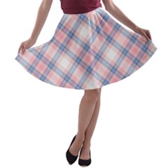 Pastel Pink And Blue Plaid A-line Skater Skirt by NorthernWhimsy