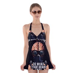 Do What Your Brain Says Halter Swimsuit Dress by Valentinaart