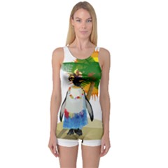 Tropical Penguin One Piece Boyleg Swimsuit by Valentinaart