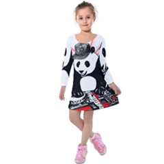 Deejay Panda Kids  Long Sleeve Velvet Dress by Valentinaart