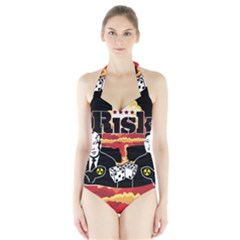 Nuclear Explosion Trump And Kim Jong Halter Swimsuit by Valentinaart