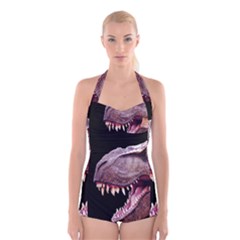 Dinosaurs T-rex Boyleg Halter Swimsuit  by Valentinaart