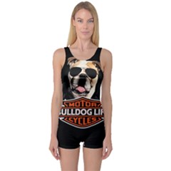Bulldog Biker One Piece Boyleg Swimsuit by Valentinaart