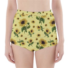 Sunflowers Pattern High-waisted Bikini Bottoms by Valentinaart