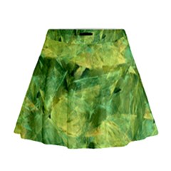 Green Springtime Leafs Mini Flare Skirt by designworld65