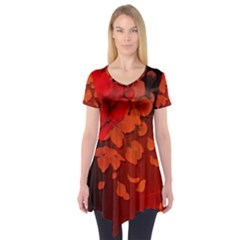Cherry Blossom, Red Colors Short Sleeve Tunic  by FantasyWorld7