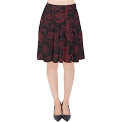 Dark Red Flourish Velvet High Waist Skirt by gatterwe