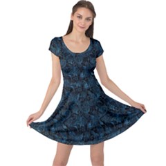Blue Flower Glitter Look Cap Sleeve Dress by gatterwe