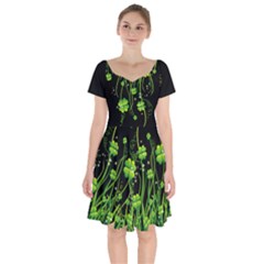 Black And Green Clover Short Sleeve Bardot Dress by twirlsandswirlsdesigns