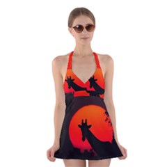 Giraffe  Halter Swimsuit Dress by Valentinaart