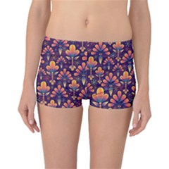Floral Abstract Purple Pattern Boyleg Bikini Bottoms by paulaoliveiradesign