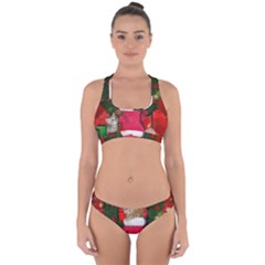 Christmas, Funny Kitten With Gifts Cross Back Hipster Bikini Set by FantasyWorld7