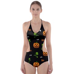 Pumpkins - Halloween Pattern Cut-out One Piece Swimsuit by Valentinaart