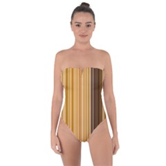 Brown Verticals Lines Stripes Colorful Tie Back One Piece Swimsuit by Mariart
