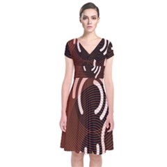 Fan Line Chevron Wave Brown Short Sleeve Front Wrap Dress by Mariart