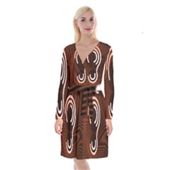 Fan Line Chevron Wave Brown Long Sleeve Velvet Front Wrap Dress by Mariart