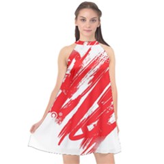 Valentines Day Heart Modern Red Polka Halter Neckline Chiffon Dress  by Mariart