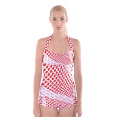 Waves Wave Learning Connection Polka Red Pink Chevron Boyleg Halter Swimsuit  by Mariart