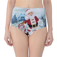 Funny Santa Claus With Snowman High-waist Bikini Bottoms by FantasyWorld7