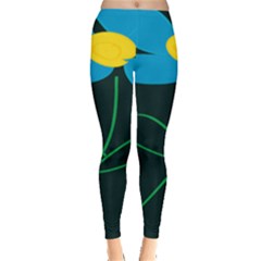 Whimsical Blue Flower Green Sexy Leggings  by Mariart