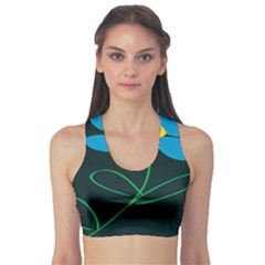 Whimsical Blue Flower Green Sexy Sports Bra by Mariart