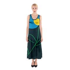 Whimsical Blue Flower Green Sexy Sleeveless Maxi Dress by Mariart
