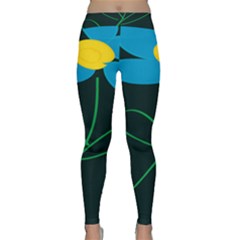Whimsical Blue Flower Green Sexy Classic Yoga Leggings by Mariart