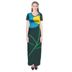Whimsical Blue Flower Green Sexy Short Sleeve Maxi Dress by Mariart